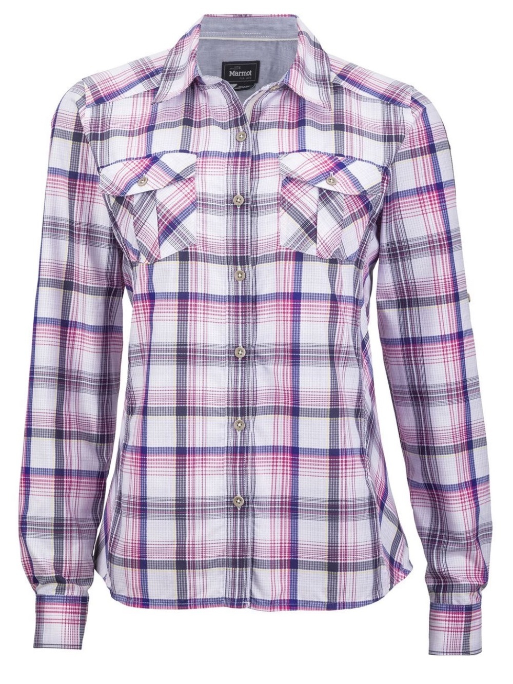 Marmot Women’s Lillian Plaid Flannel Button Down size Medium Pink White